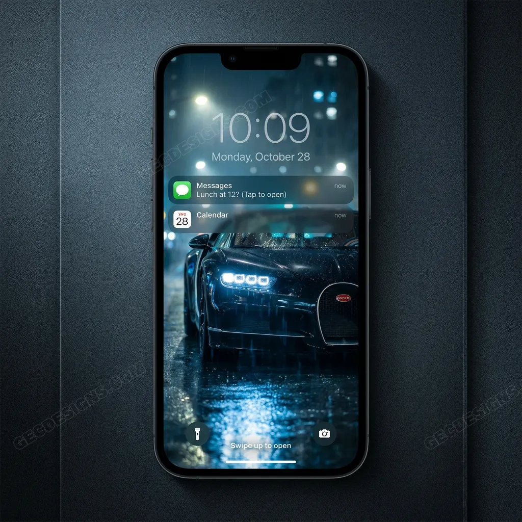 Black bugatti in rainy night iPhone wallpaper mockup one