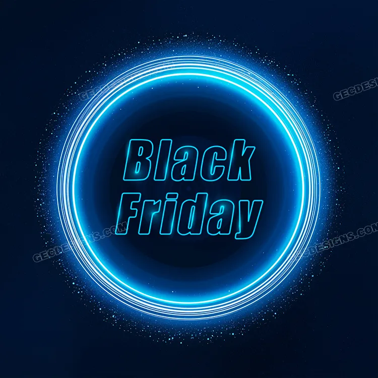 Black Friday Sale banner design, a blue circle with particles background