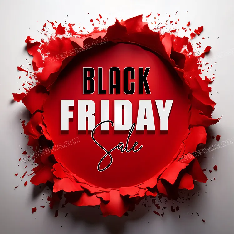 Black Friday Sale offer banner paper hole torn in white paper over a red background