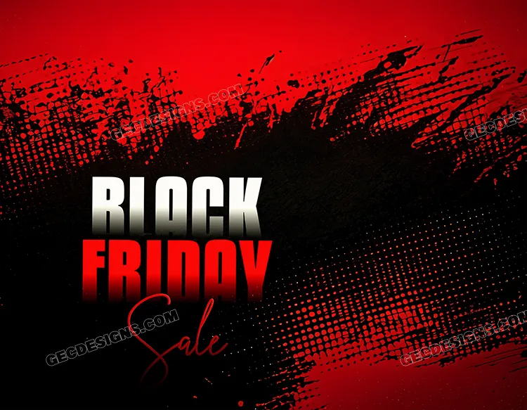 Black Friday sale poster with red brush stroke halftone