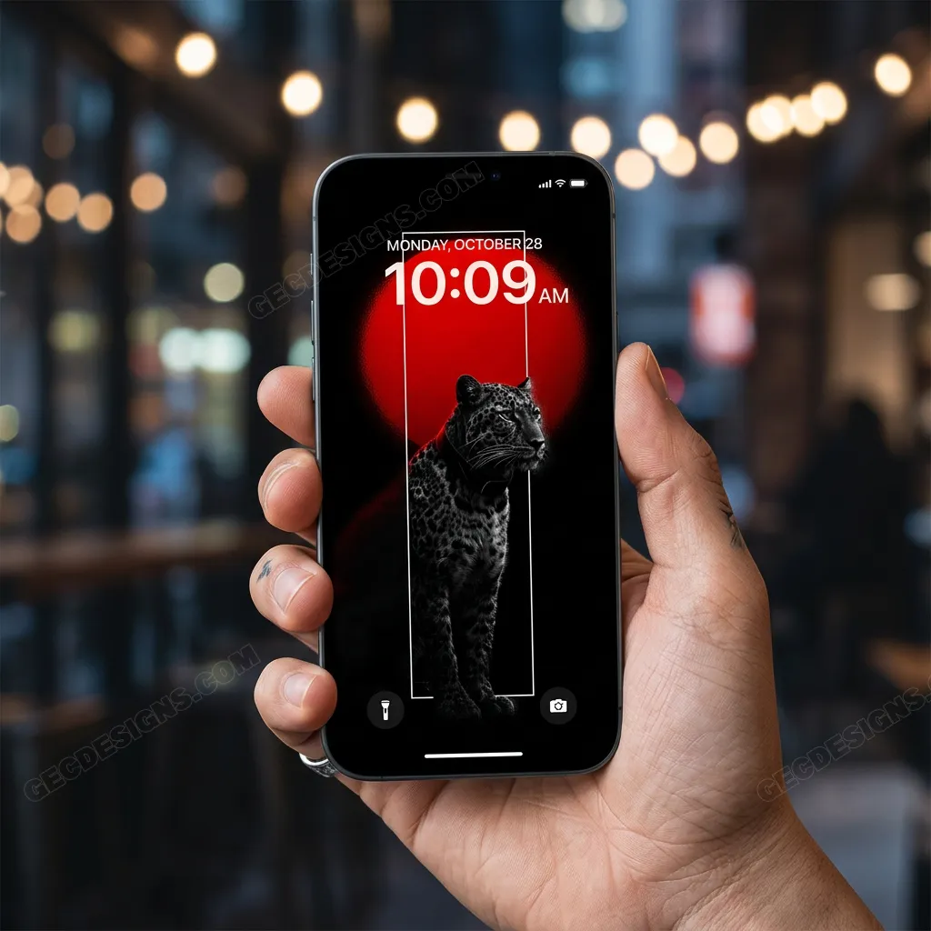 Black leopard red moon iPhone wallpaper mockup one