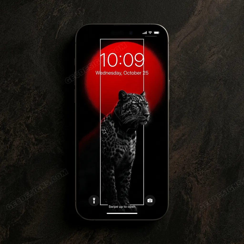 Black leopard red moon iPhone wallpaper mockup two
