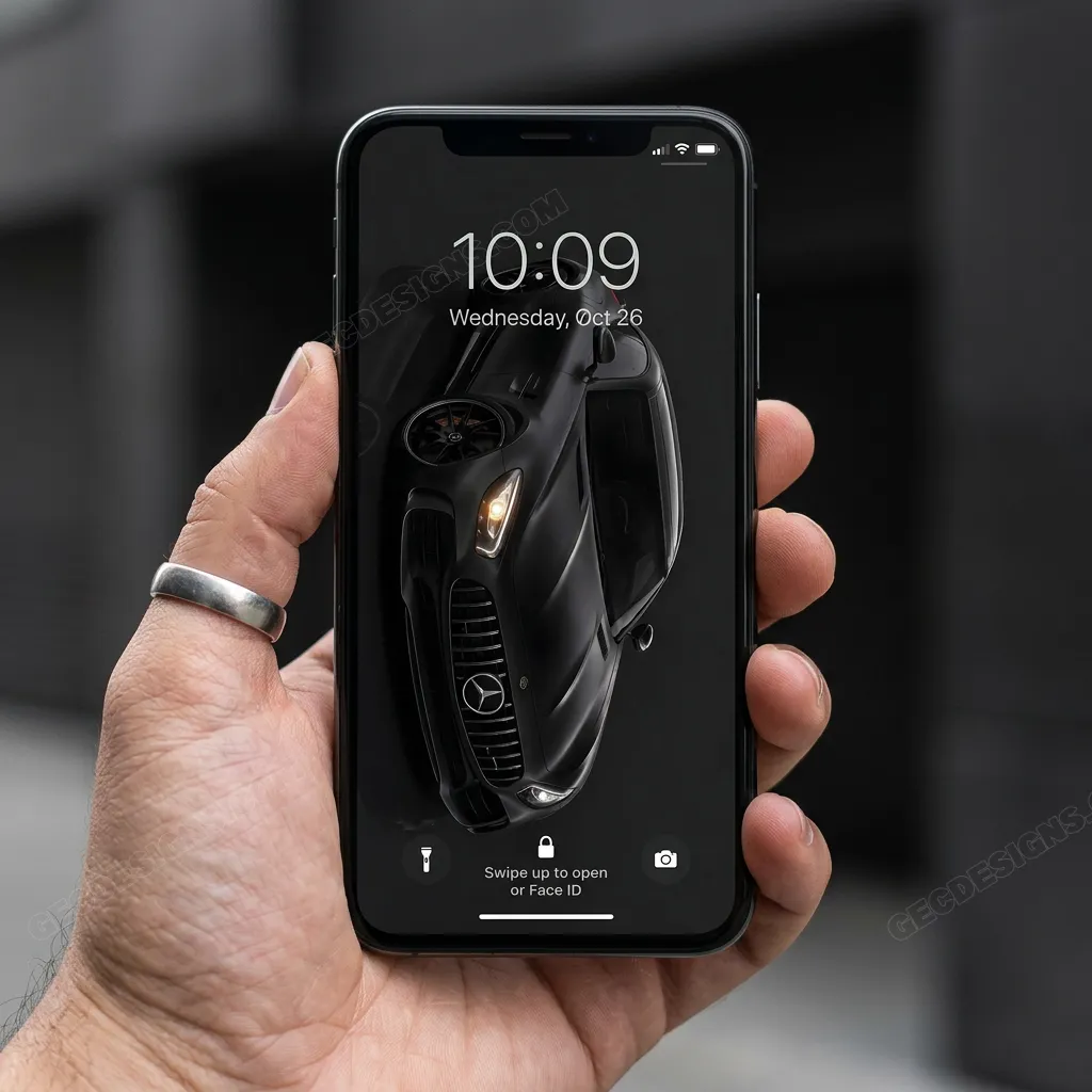Black mercedes luxury iPhone wallpaper mockup two