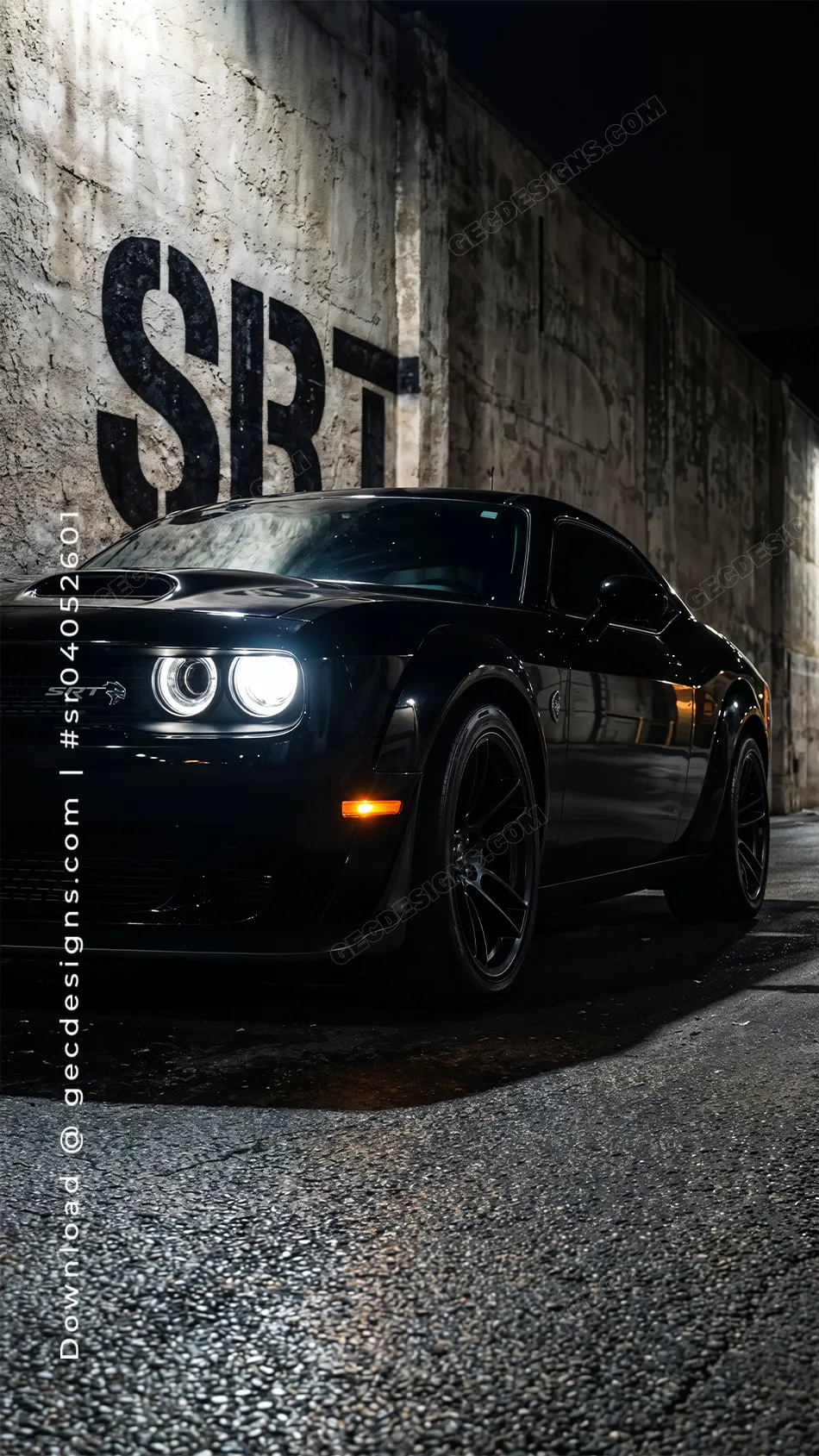 Black SRT Muscle Car iPhone Wallpaper with Night Street Style