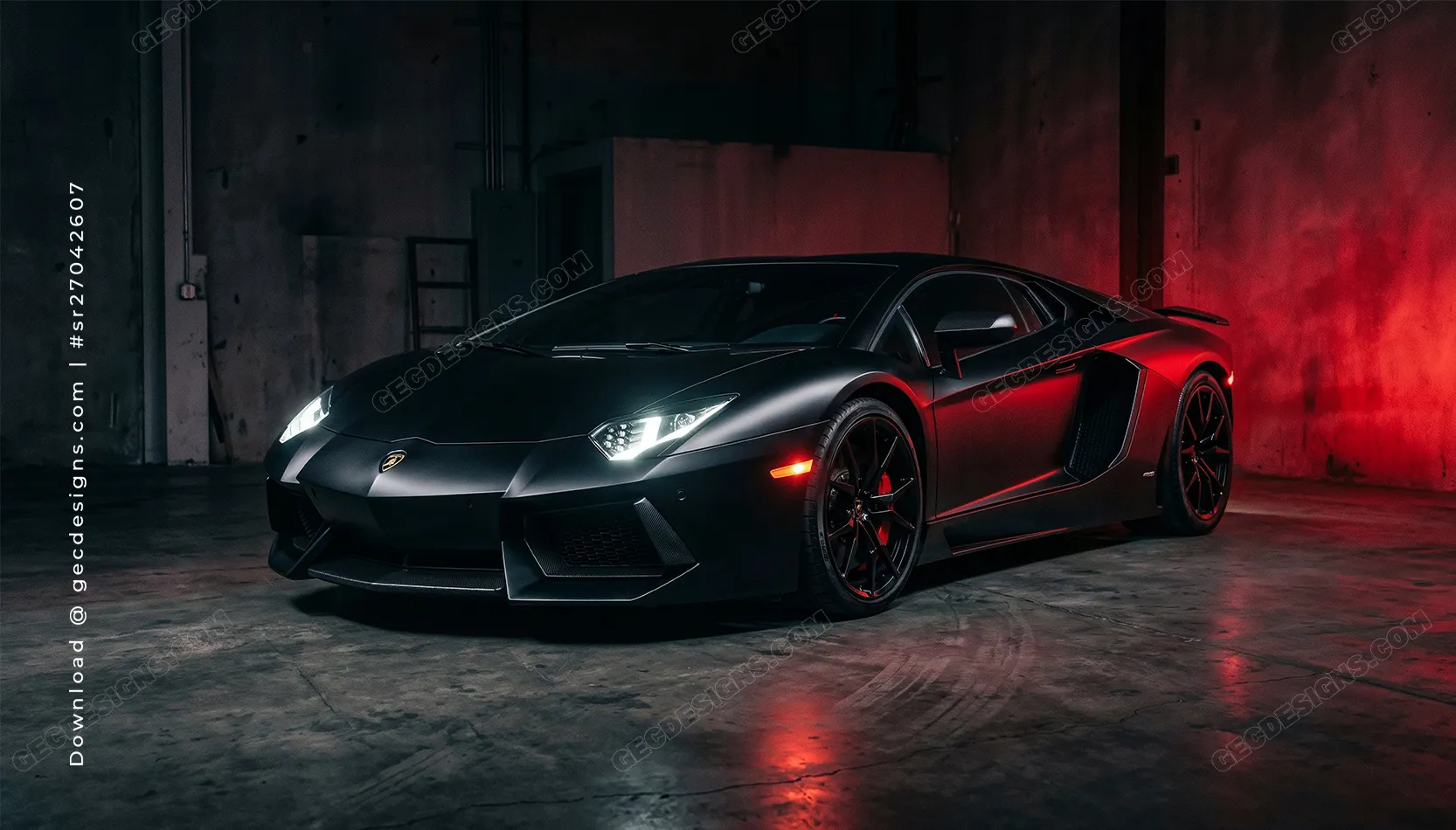 Black Supercar Desktop Wallpaper with Red Garage Lighting
