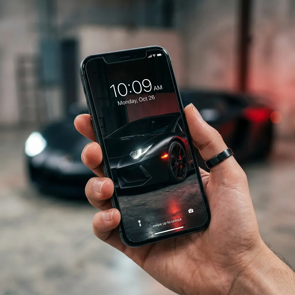 Black supercar desktop wallpaper with red garage lighting mockup one
