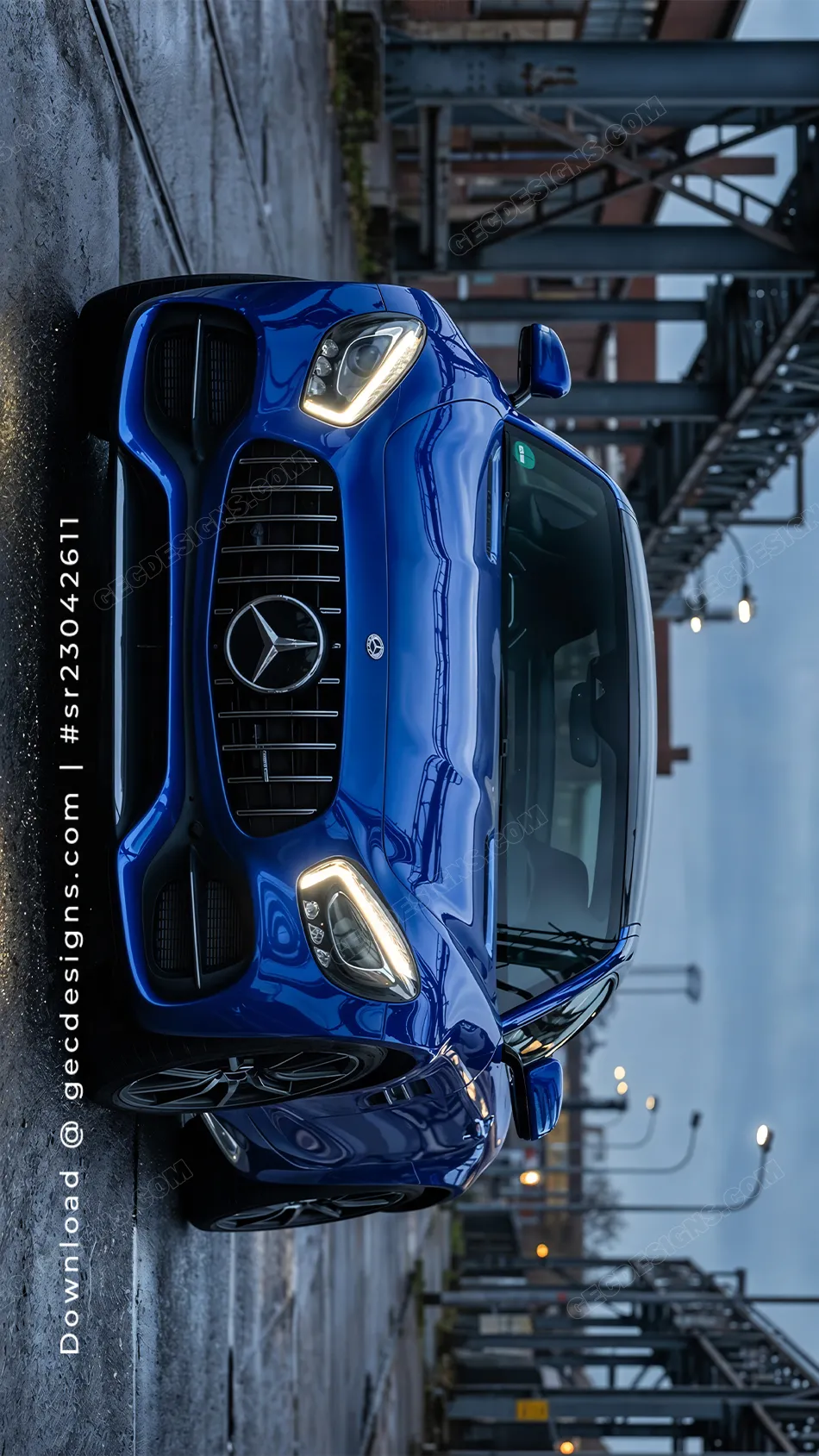 Blue Luxury Car iPhone Wallpaper with Modern City Street and Premium Design