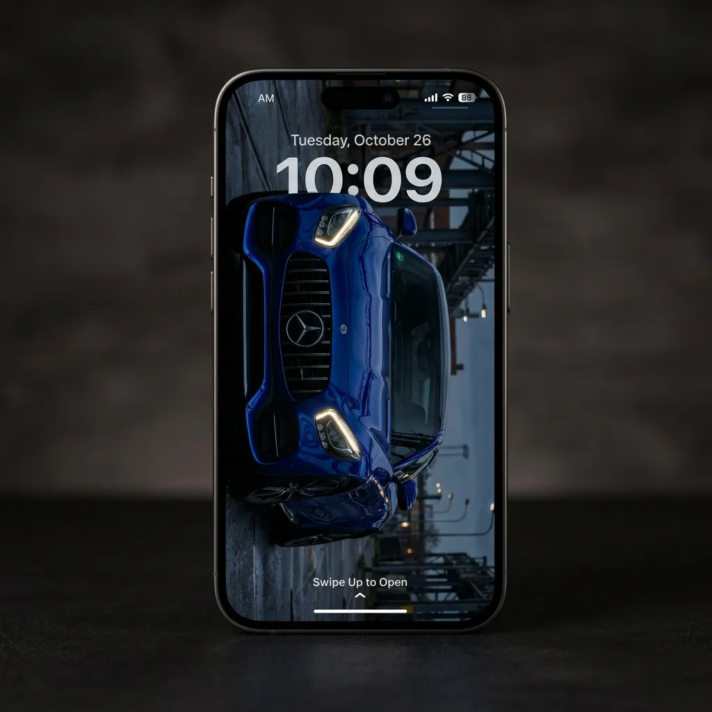 Blue luxury car iPhone wallpaper with modern city street and premium design mockup two