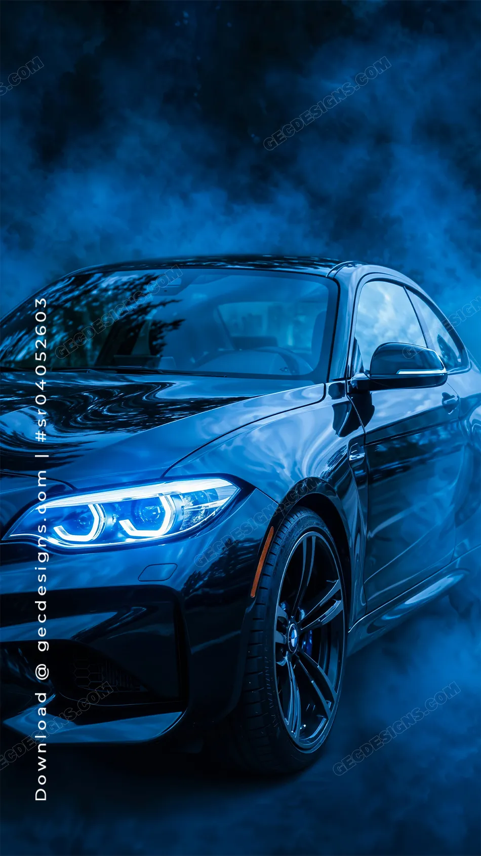 Blue Luxury Car iPhone Wallpaper with Smoke Background