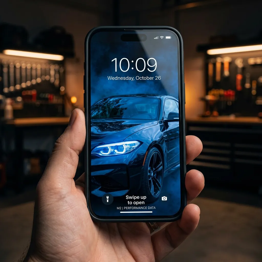 Blue luxury car iPhone wallpaper with smoke background mockup two