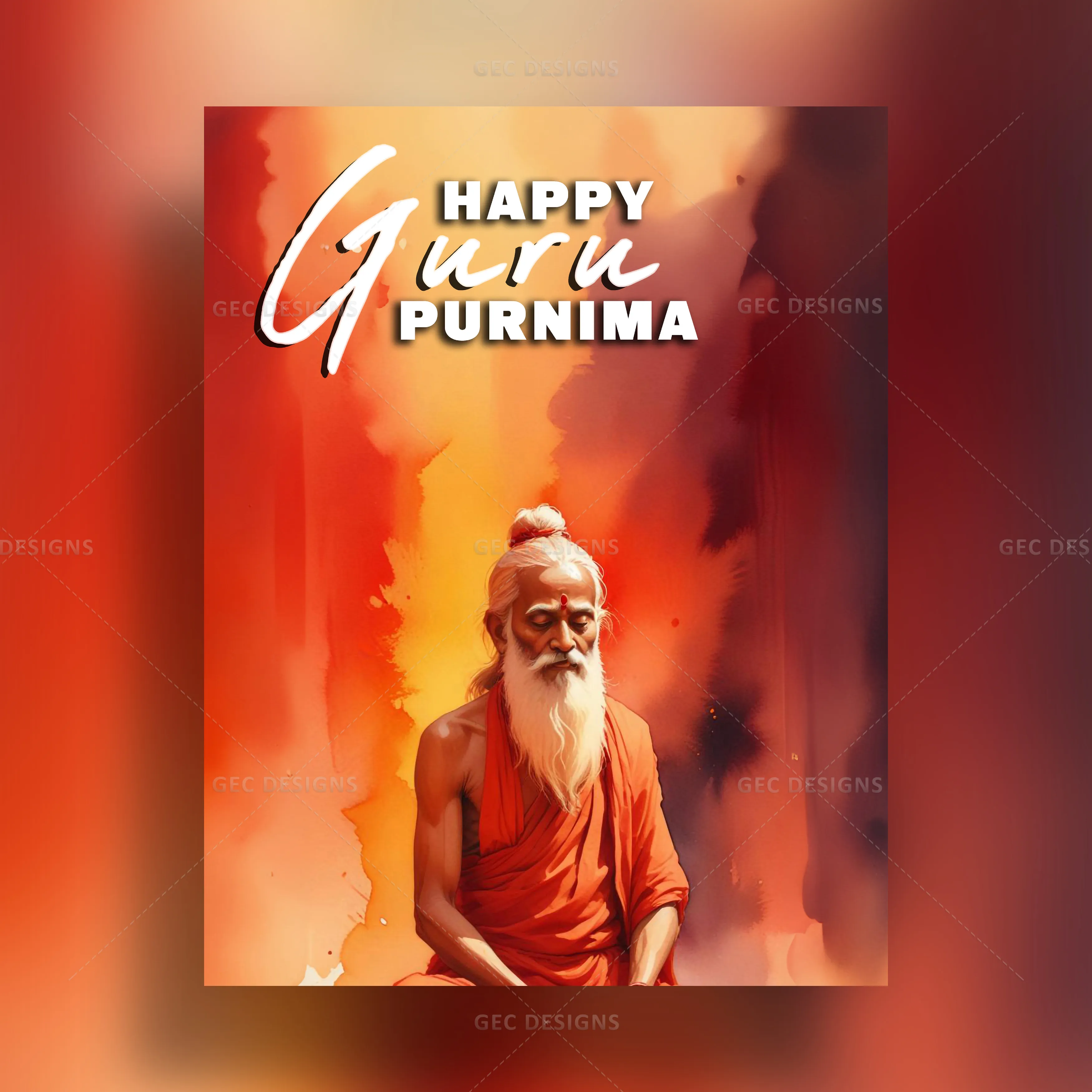 Celebrate Guru Purnima with this meditating guru in orange gradient