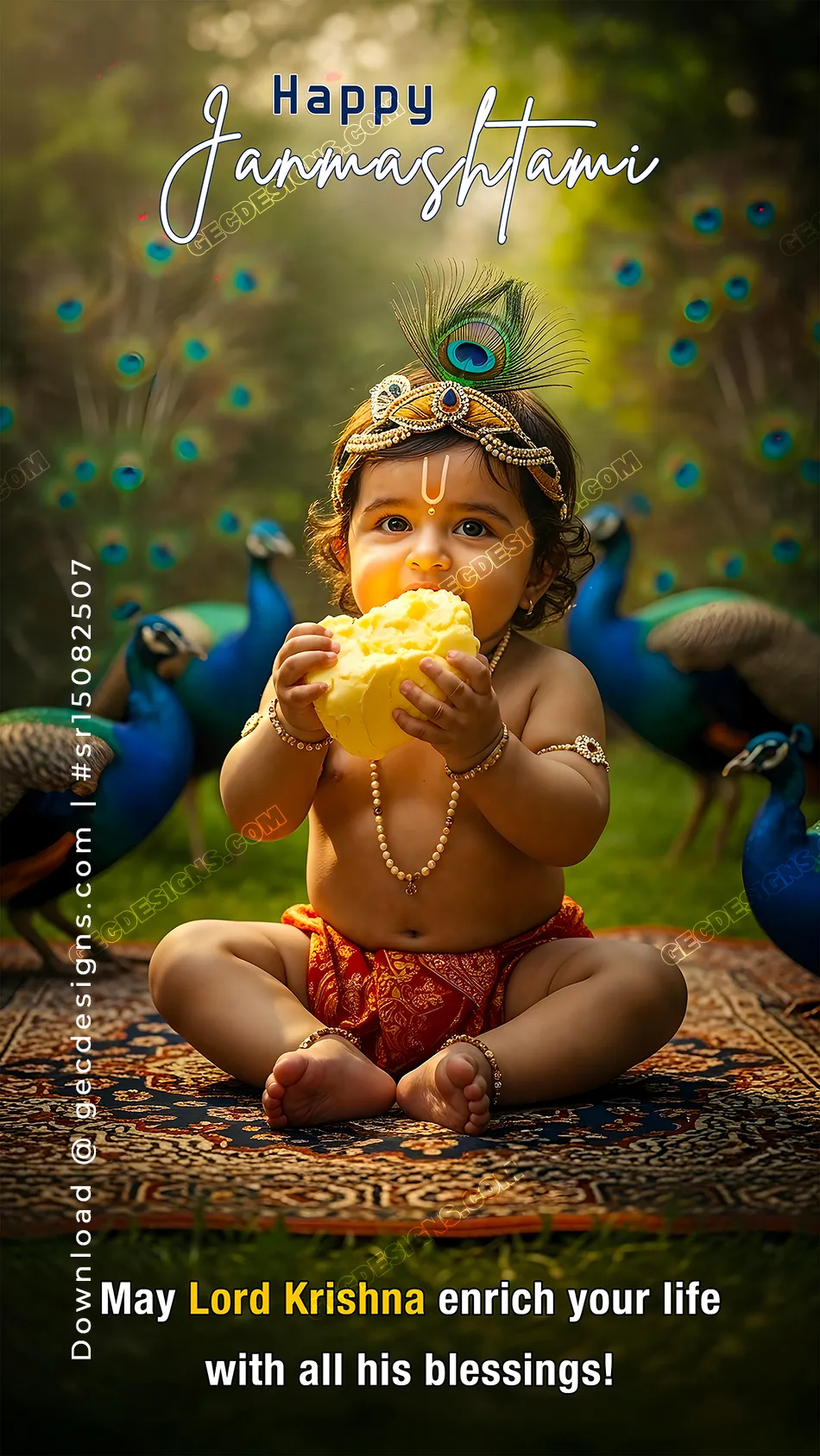Charming Happy Krishna Janmashtami Image Of Baby Krishna Eating Butter 
