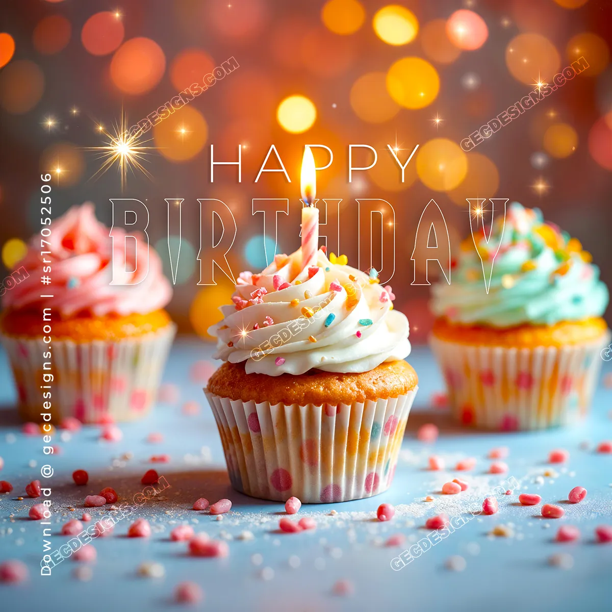 Classy Happy Birthday image with cupcakes