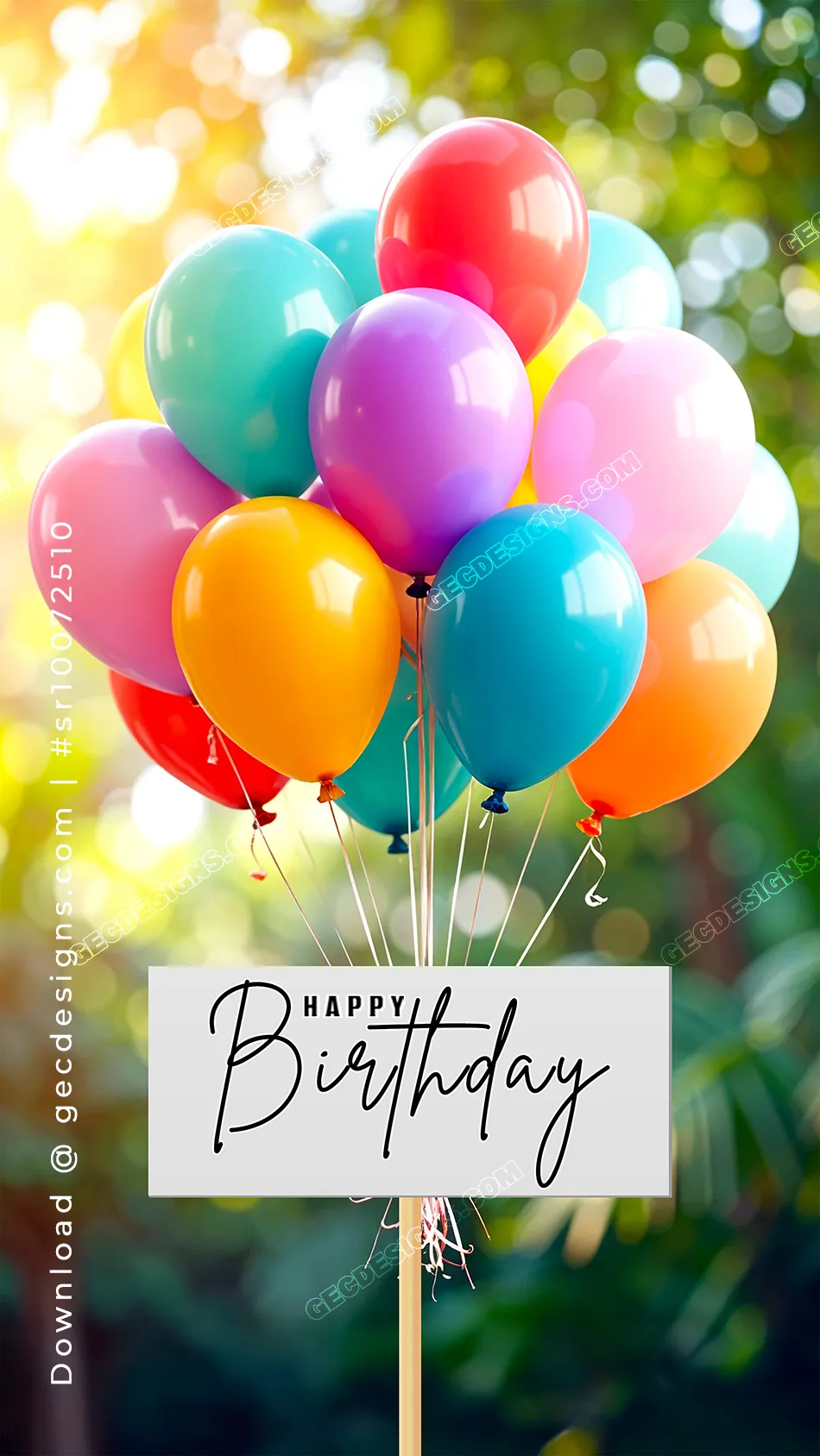 Colorful Birthday Balloons Image with Happy Birthday wishes and Sunny  Nature Background - GEC Designs, image size:950x1688