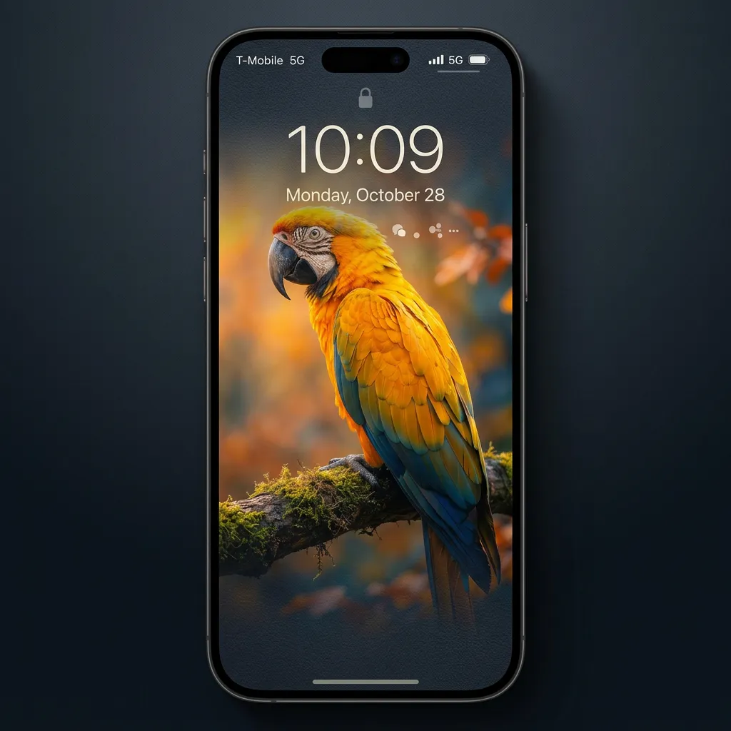 Colorful parrot iPhone wallpaper with warm nature glow mockup one