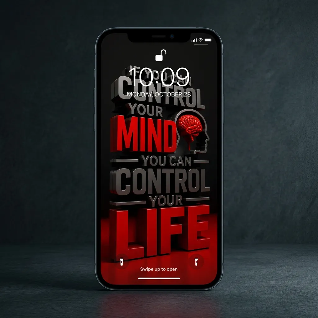 Control your mind control your life 3D motivational iPhone wallpaper mockup two