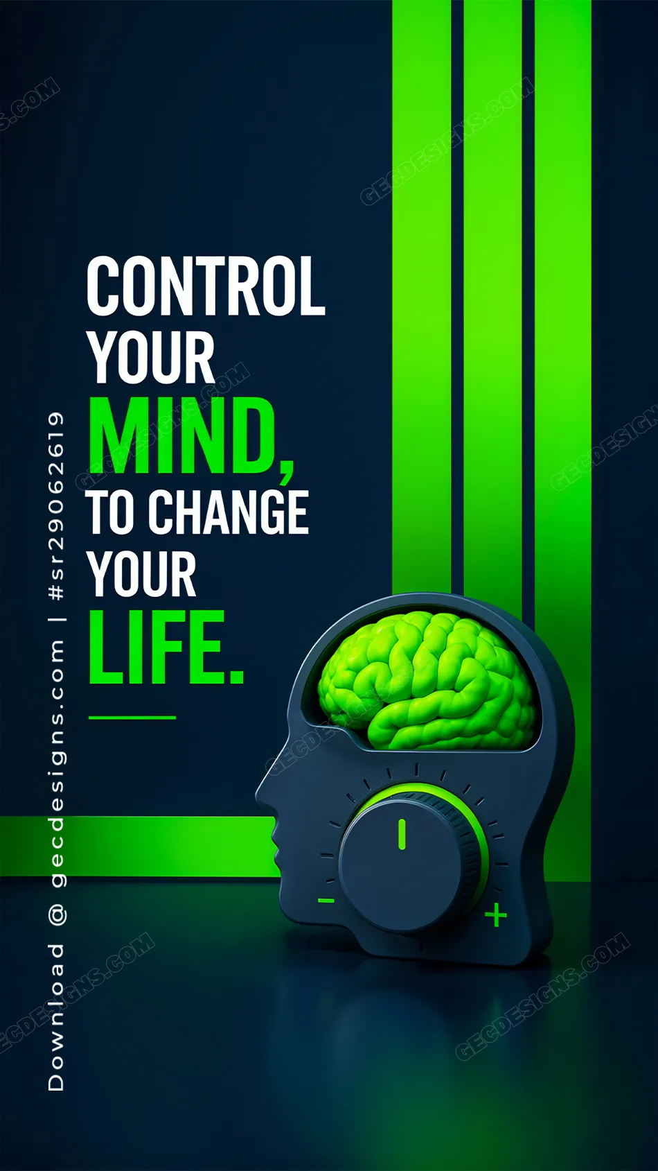 Control Your Mind to Change Your Life 3D Brain Dial Motivational iPhone Wallpaper
