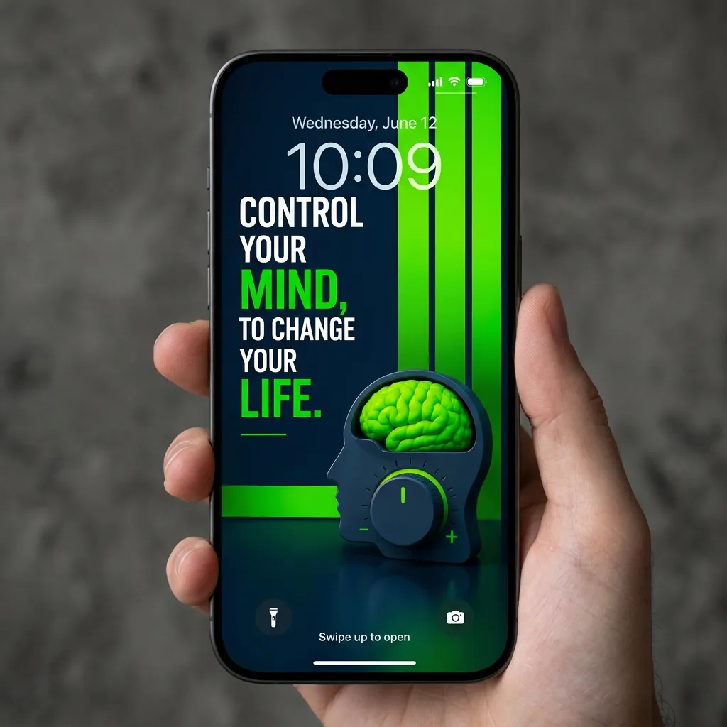 Control your mind to change your life 3D brain dial motivational iPhone wallpaper mockup one