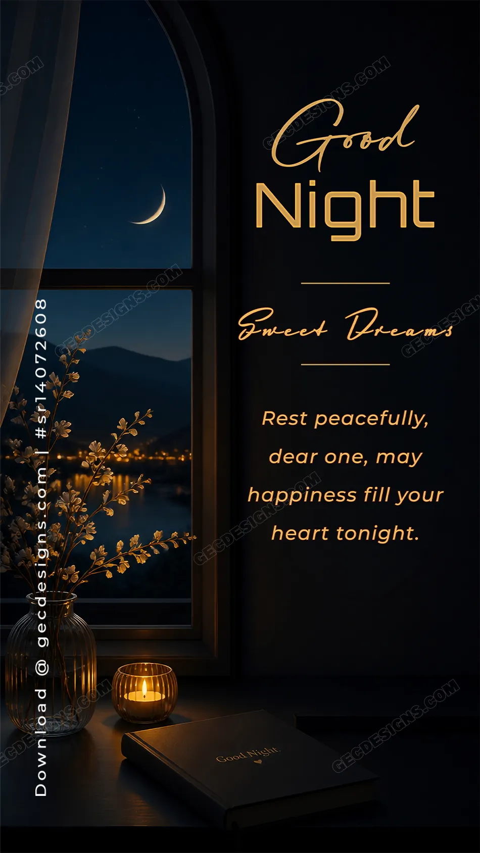 Cozy Window View Good Night Image with Crescent Moon