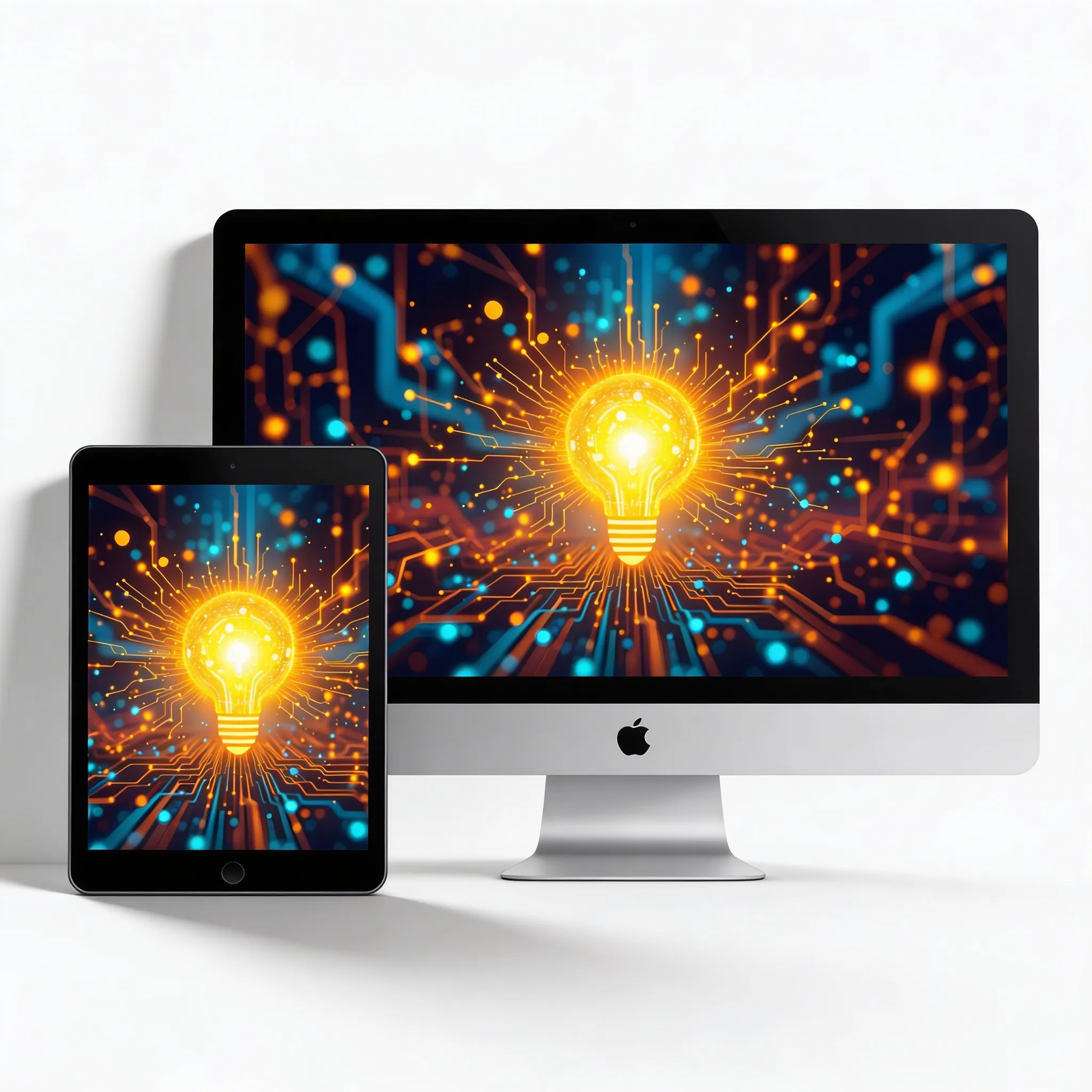 Creative Technology Desktop Wallpaper with Glowing Light Bulb and Digital Circuit Design Mockup One