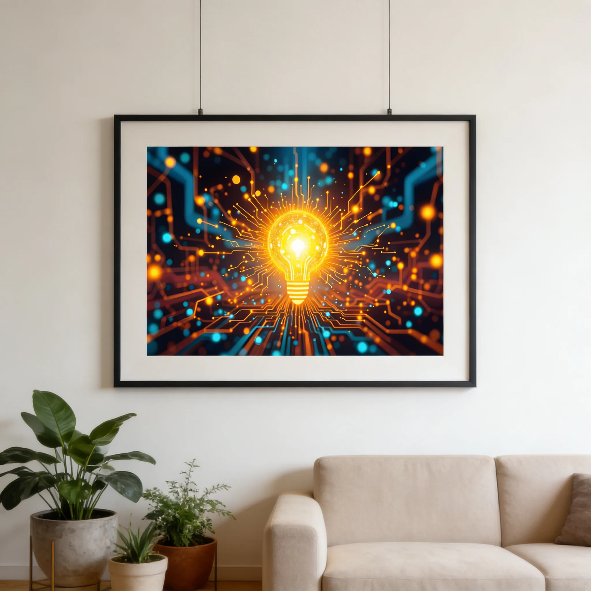 Creative Technology Desktop Wallpaper with Glowing Light Bulb and Digital Circuit Design Mockup Two