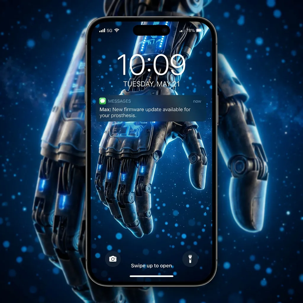 Cyberpunk ai hand iPhone wallpaper with detailed mechanical design and digital glow mockup one