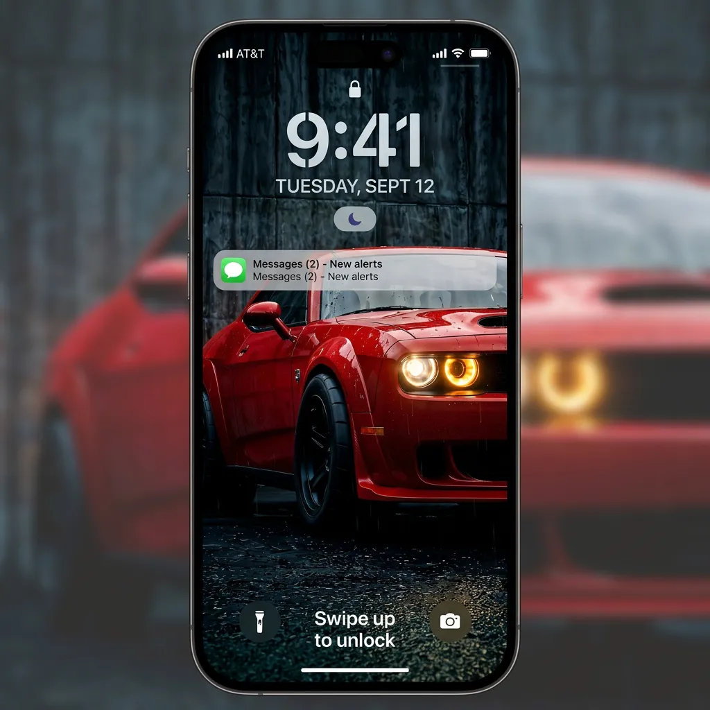 Dark red street muscle car wallpaper for iPhone lock screen mockup one