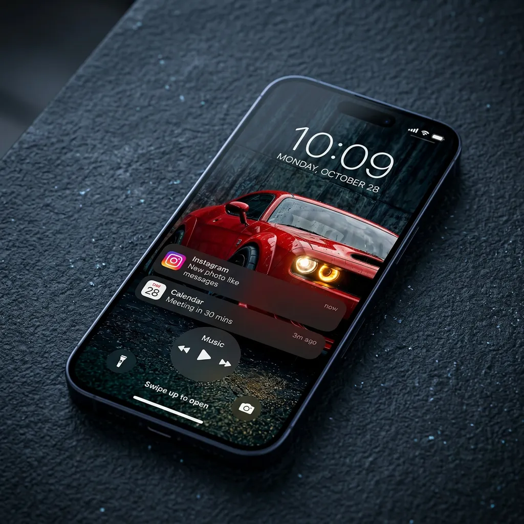 Dark red street muscle car wallpaper for iPhone lock screen mockup two