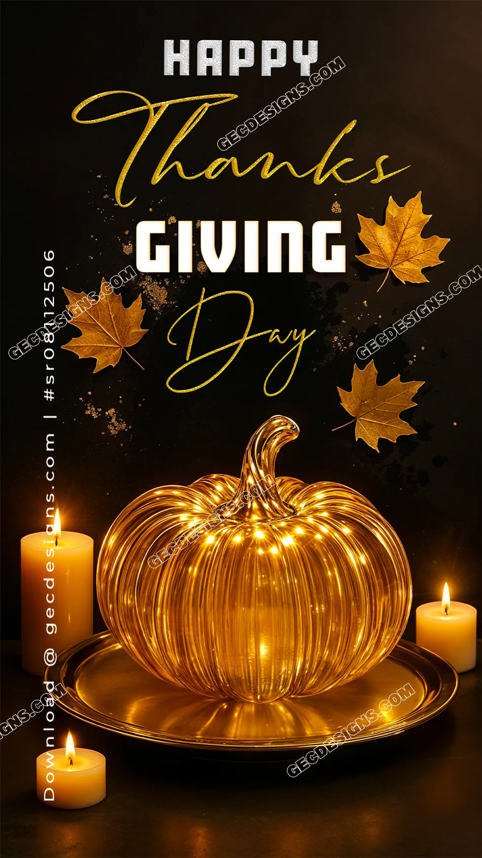 Elegant Happy Thanksgiving 2025 Wishes Image with Golden Pumpkin and ...
