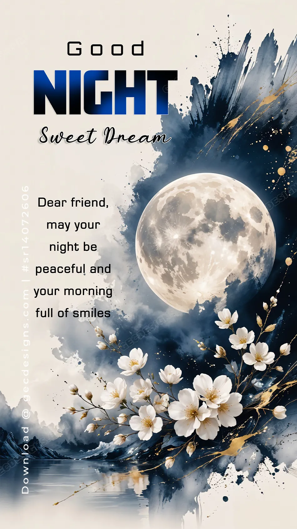 Elegant Moonlight Good Night Image with Floral Art
