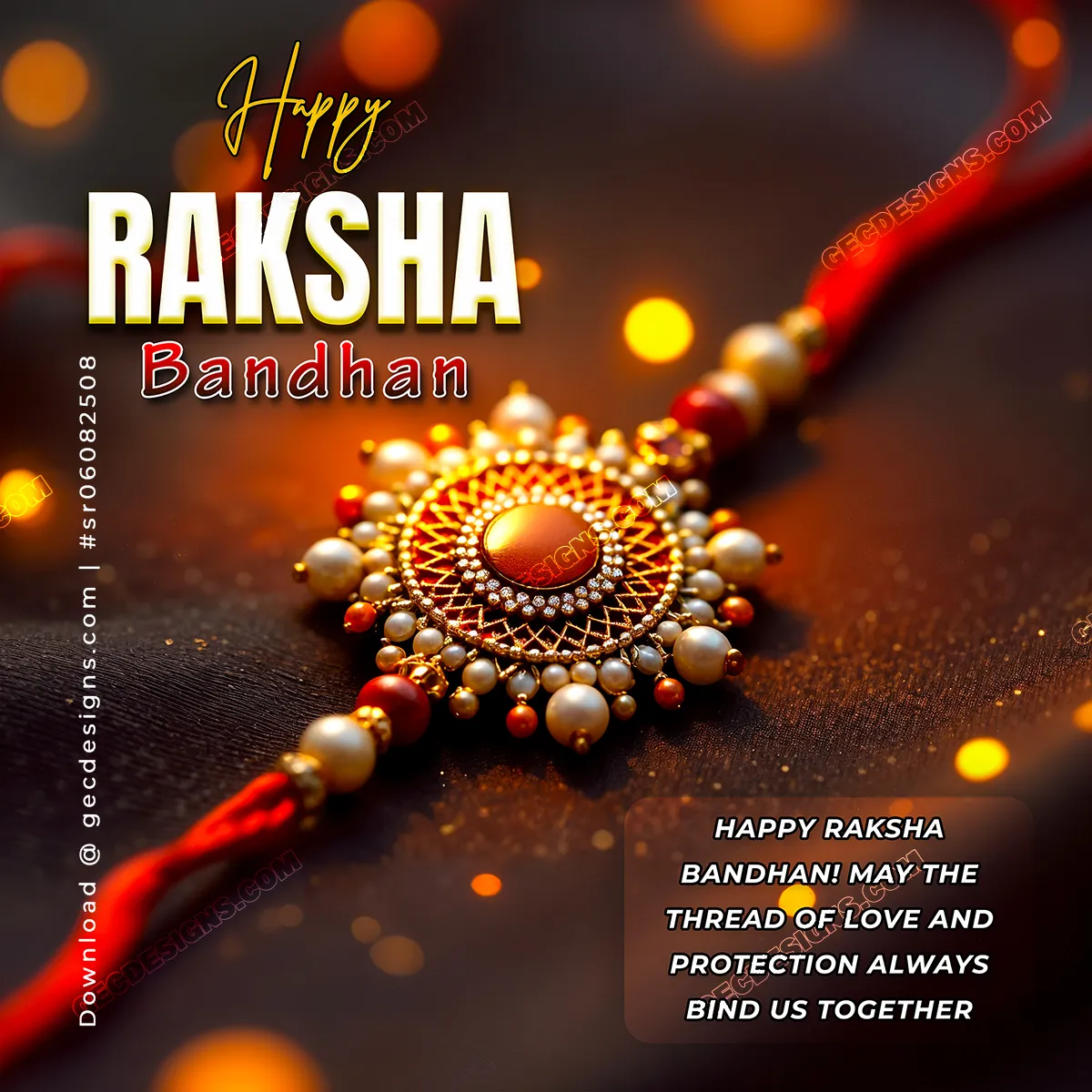 Elegant Raksha Bandhan Wishes with Red-Gold Pearl Rakhi and Festive ...