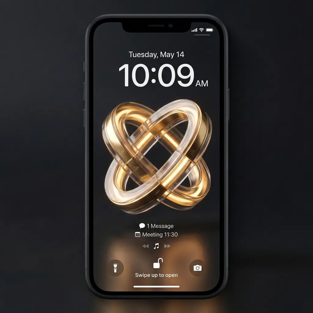 Finance iPhone wallpaper with interlocking gold rings and modern wealth design mockup one