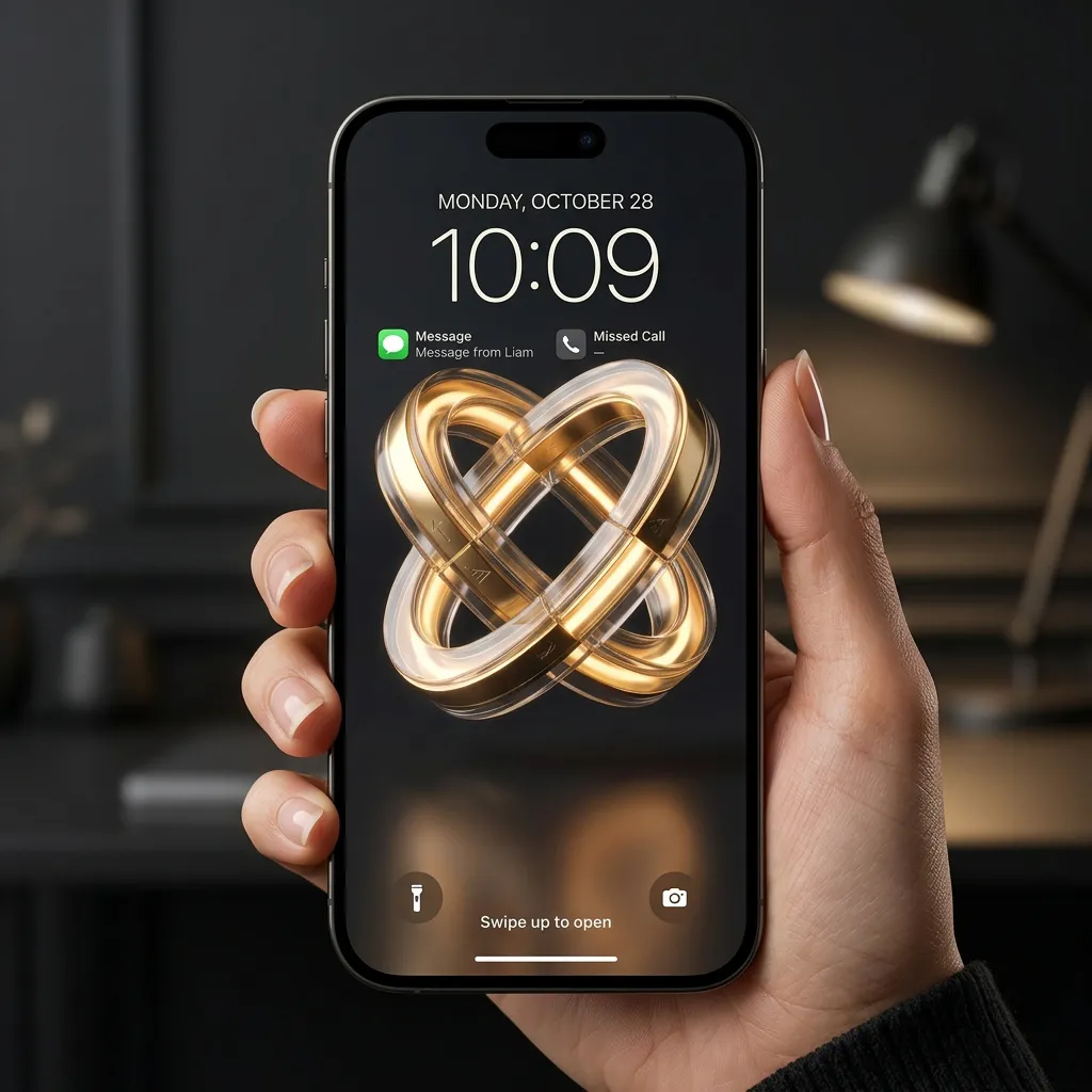 Finance iPhone wallpaper with interlocking gold rings and modern wealth design mockup two