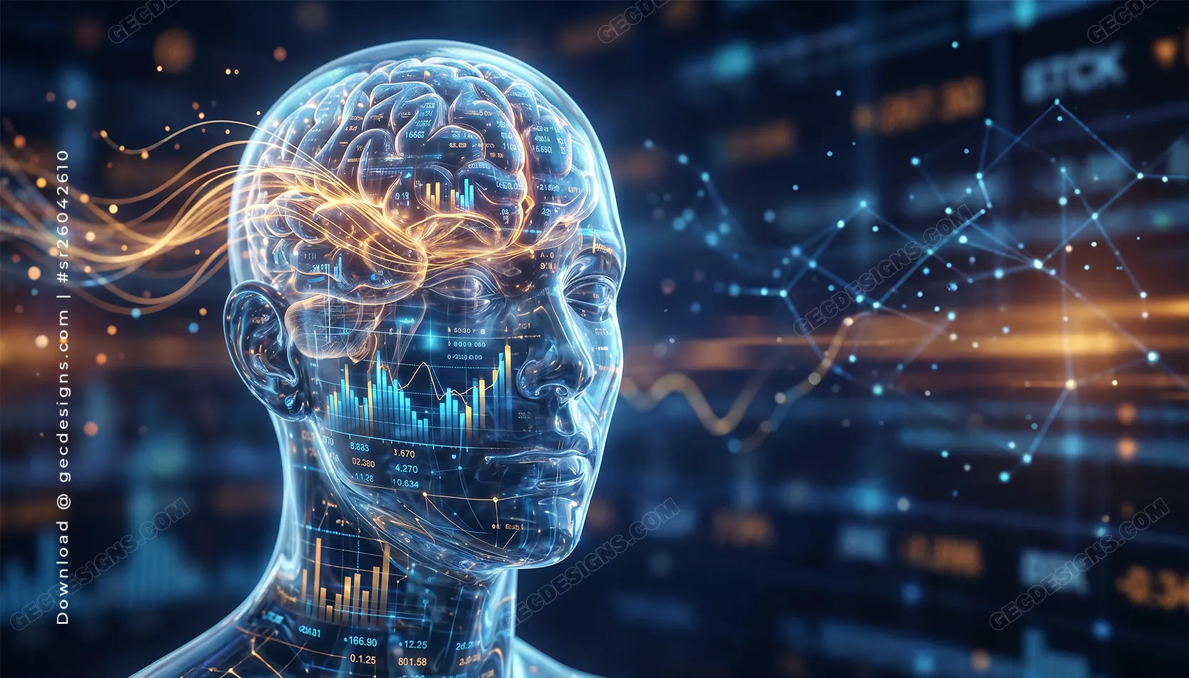 Finance Wallpaper Desktop with AI Brain and Stock Market Data Visualization