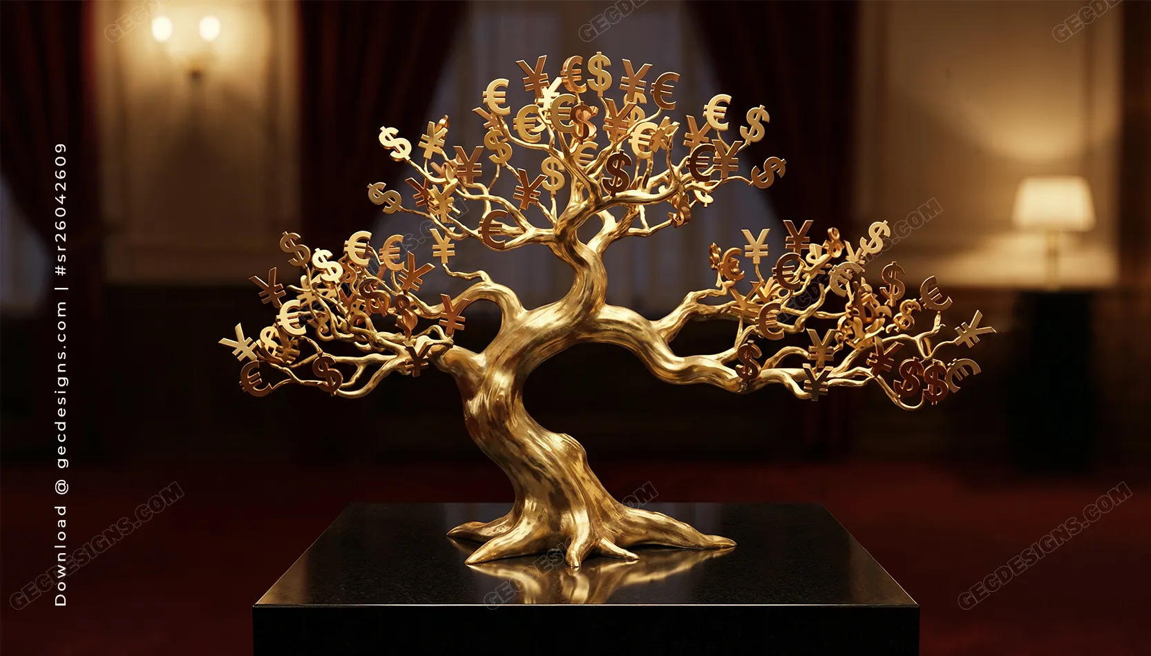 Finance Wallpaper Desktop with Golden Money Tree and Wealth Building Concept