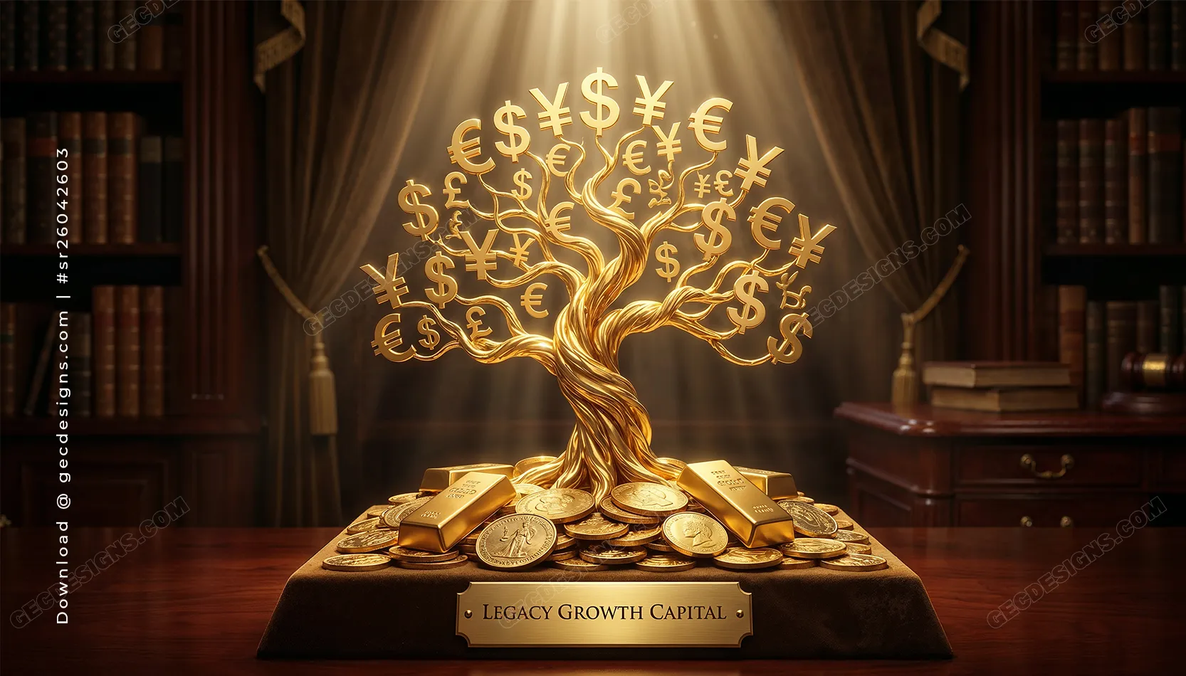 Finance Wallpaper Desktop with Golden Money Tree and Wealth Growth Concept