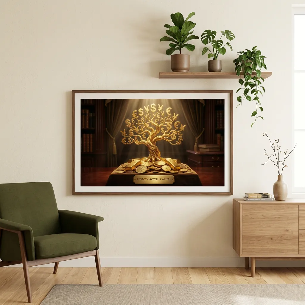 Finance wallpaper desktop with golden money tree and wealth growth concept mockup one
