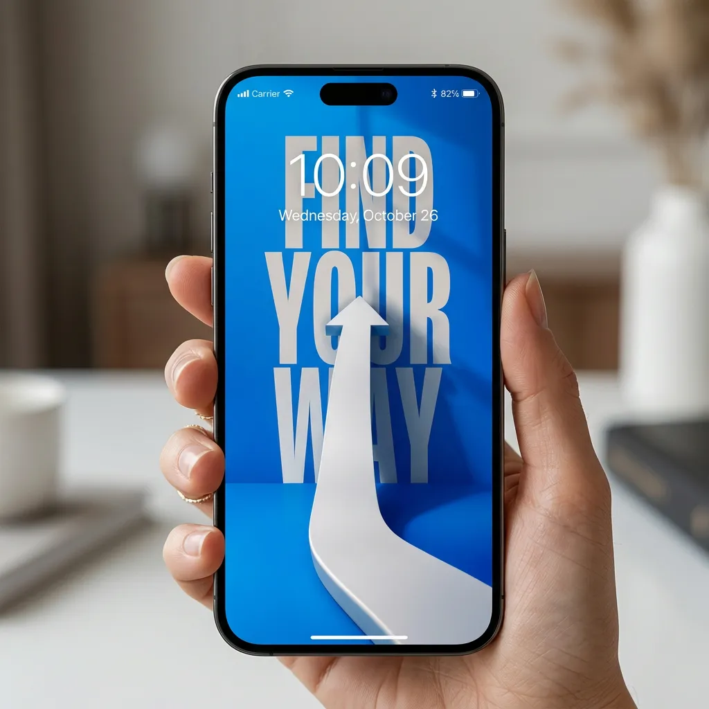 Find your way 3D arrow motivational iPhone wallpaper in blue and white mockup one