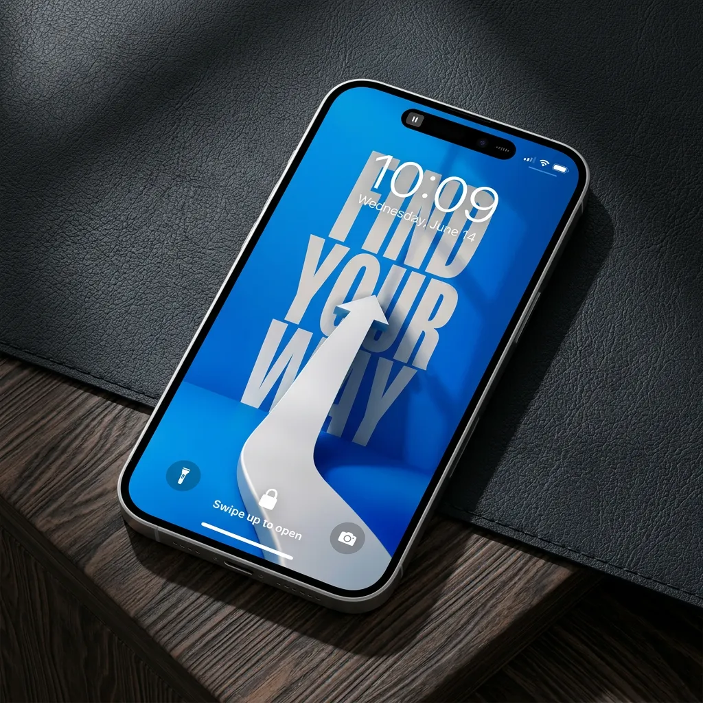 Find your way 3D arrow motivational iPhone wallpaper in blue and white mockup two