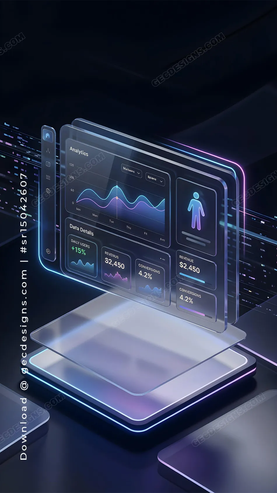 Futuristic Analytics Dashboard iPhone Wallpaper with Neon UI Design and Data Visualization Theme