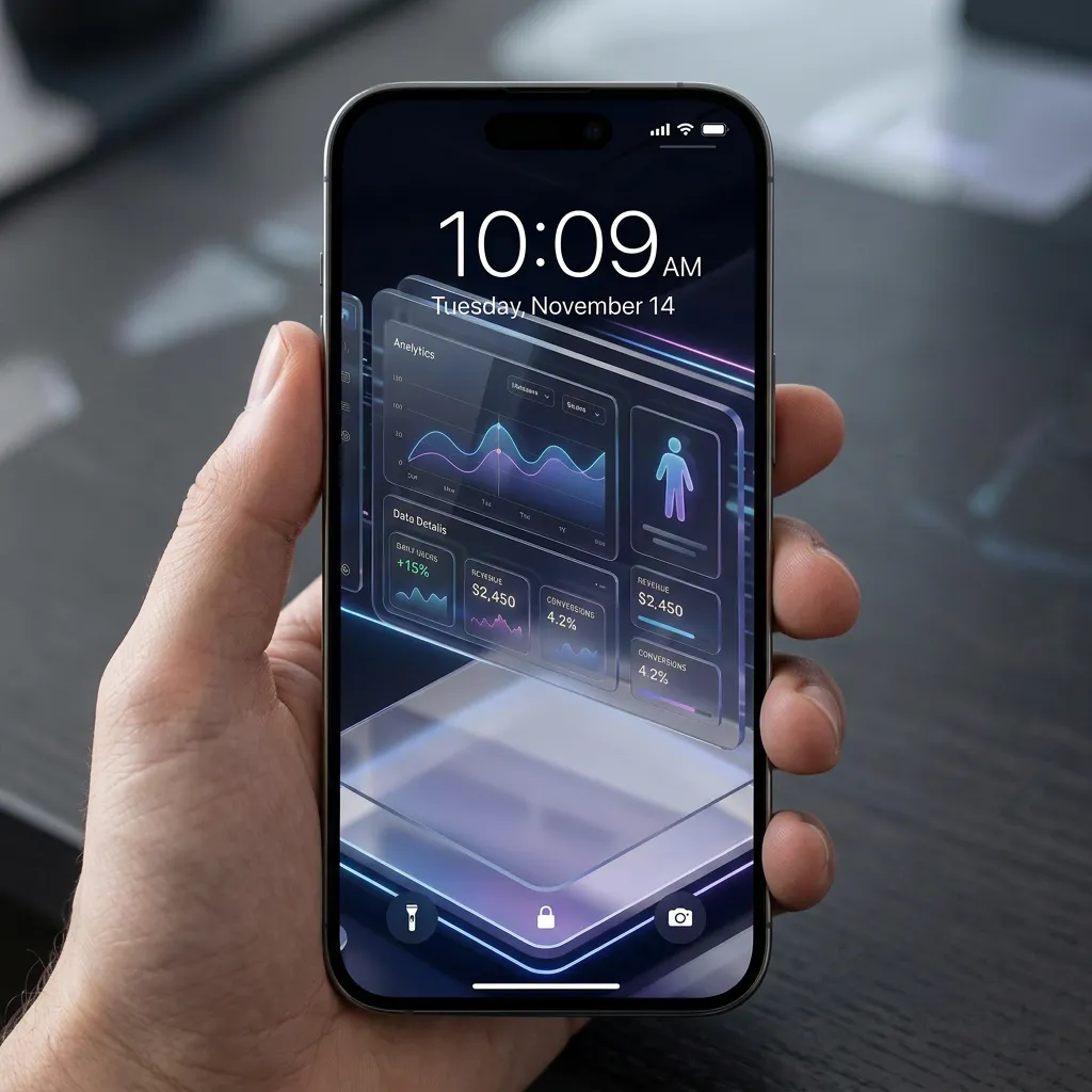 Futuristic analytics dashboard iPhone wallpaper with neon ui design and data visualization theme mockup one