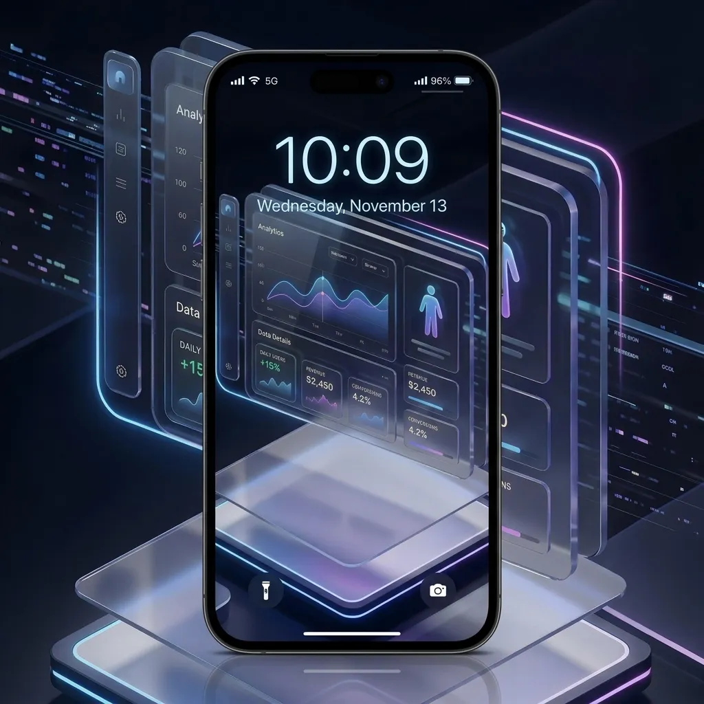 Futuristic analytics dashboard iPhone wallpaper with neon ui design and data visualization theme mockup two