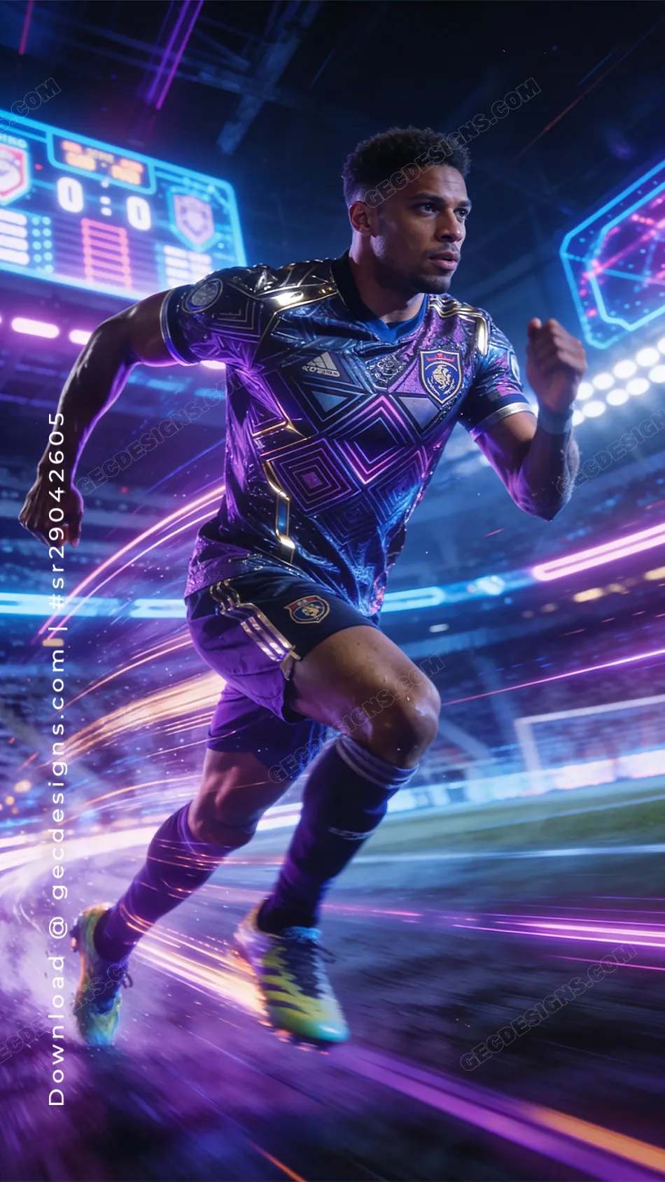 Futuristic Football Player iPhone Wallpaper with Neon Motion