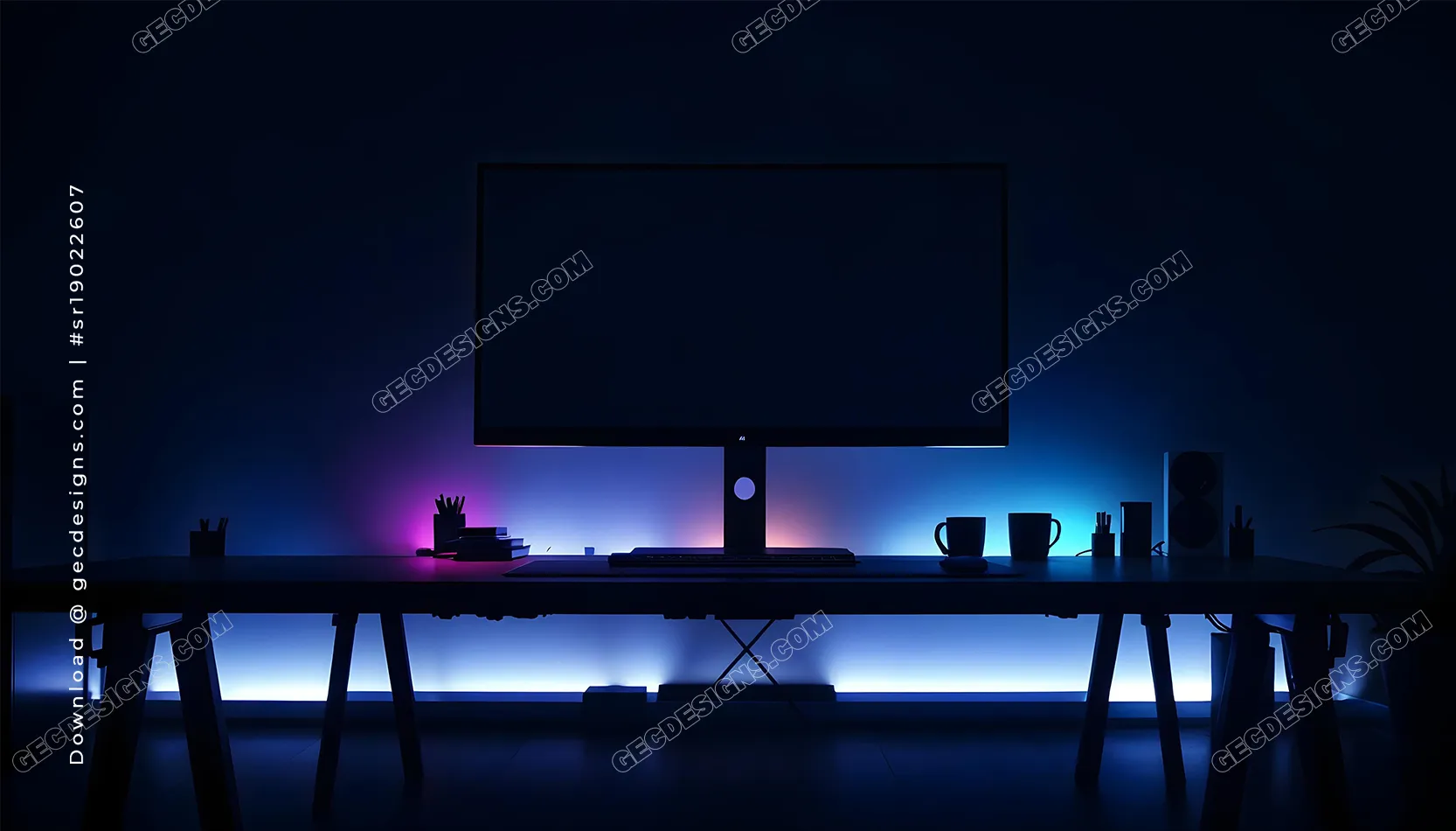 Futuristic Programmer Workspace Wallpaper with Blue and Purple Glow