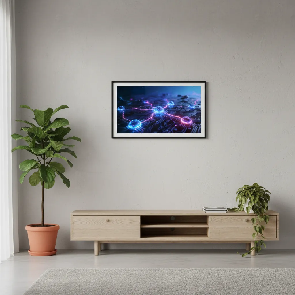 Futuristic Technology Desktop Wallpaper With Glowing Neural Network And Digital Circuit Flow Sr24022606 Mockup Two