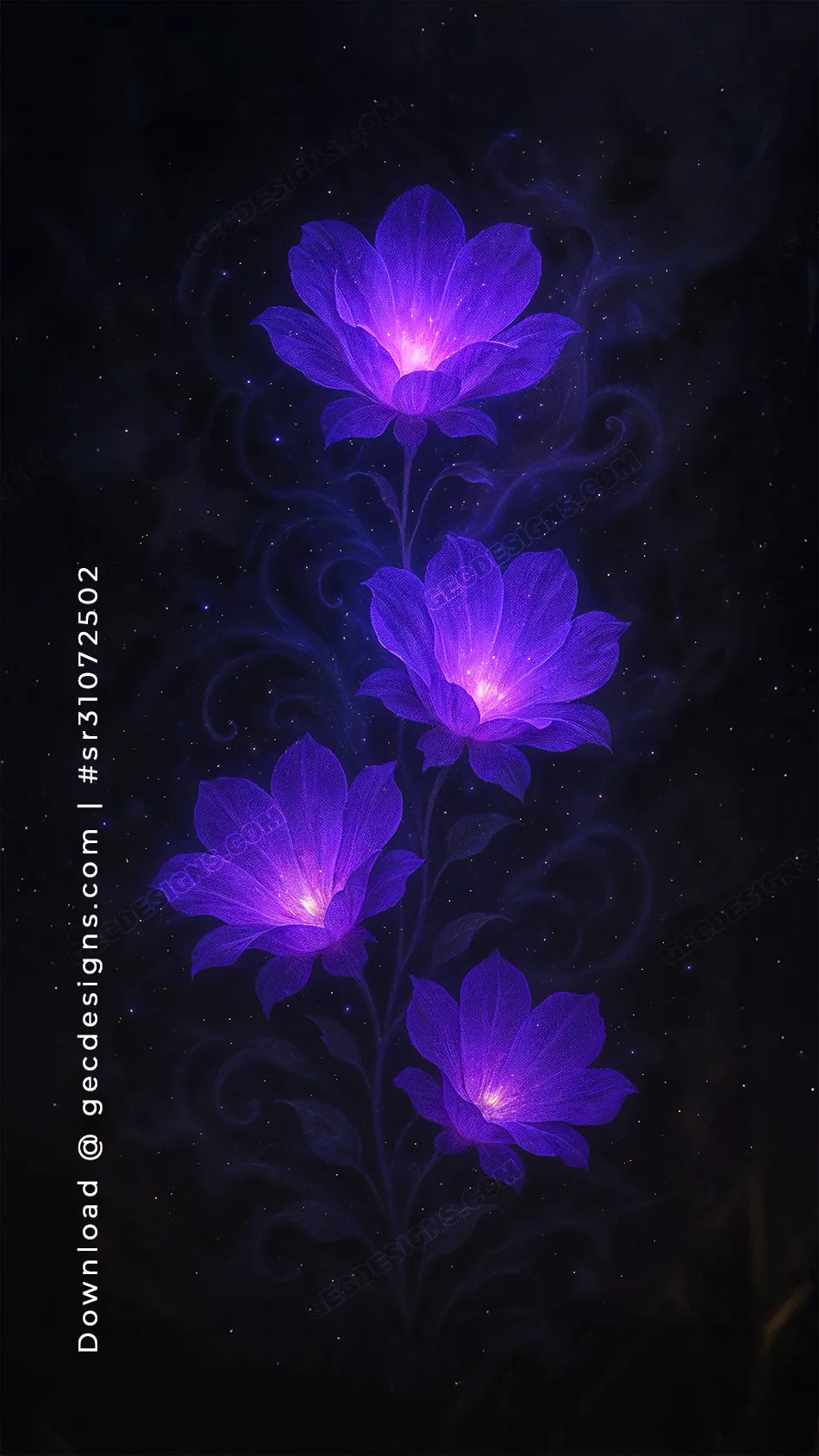 Glowing Purple Floral iPhone Wallpaper with Dark Galaxy Background for AMOLED Displays