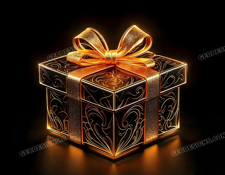 Golden Gift Box with a decorative ribbon on a dark background