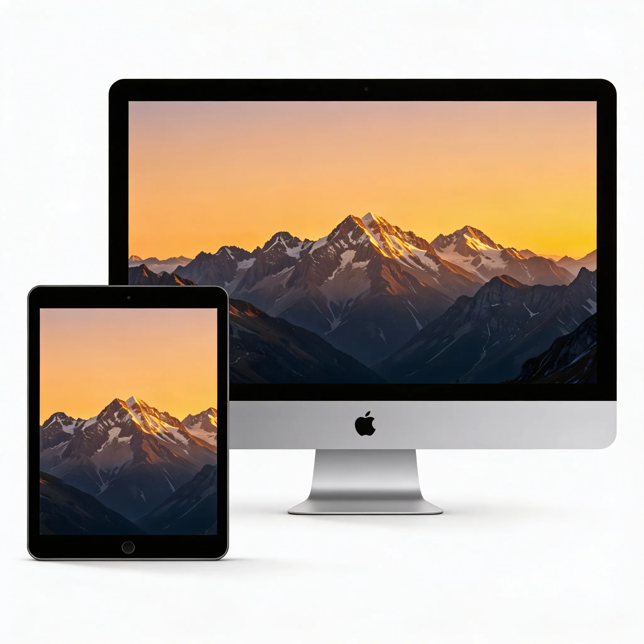 Golden Hour Mountain Range Desktop Wallpaper With Dramatic Alpine Peaks Sr24022617 Mockup One