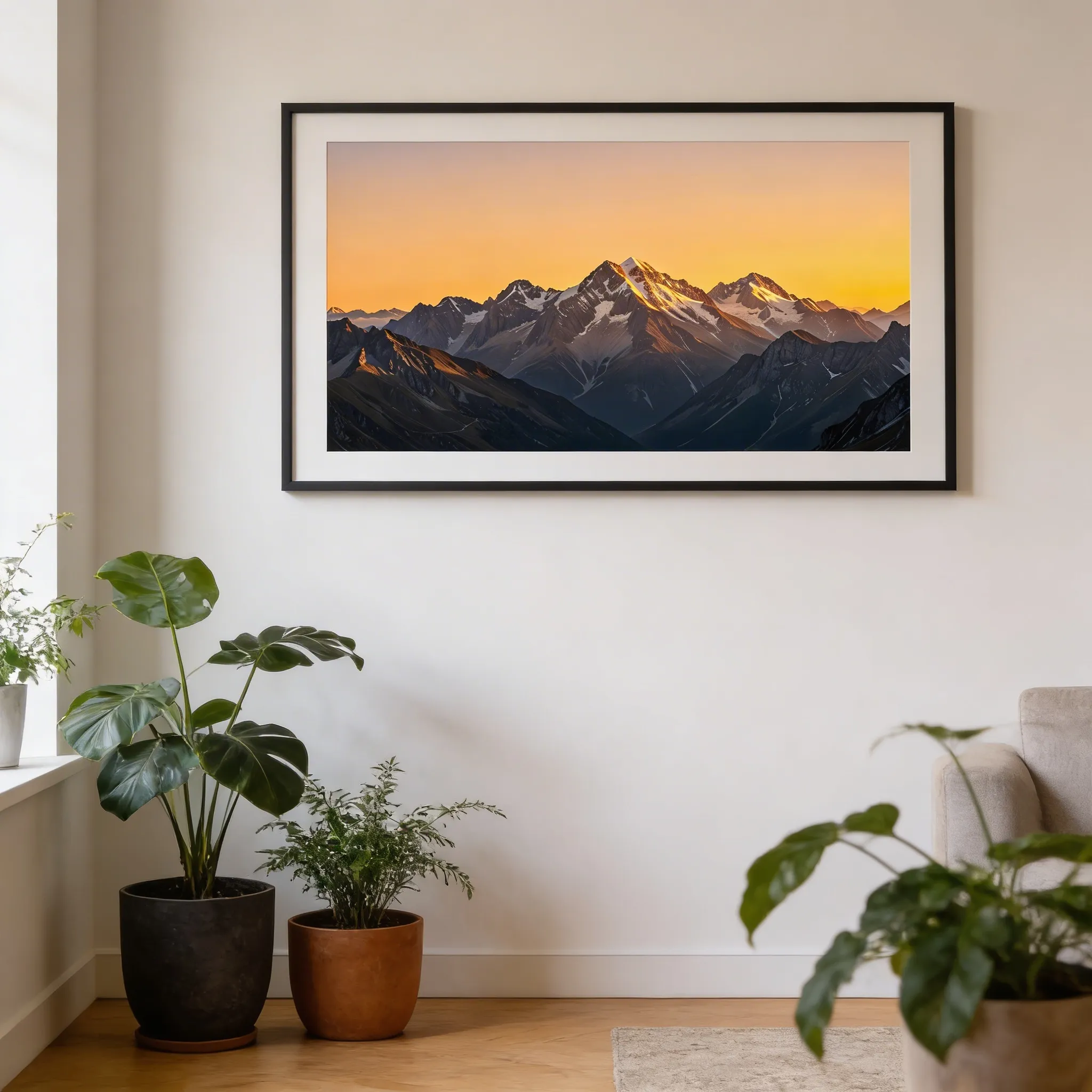 Golden Hour Mountain Range Desktop Wallpaper With Dramatic Alpine Peaks Sr24022617 Mockup Two