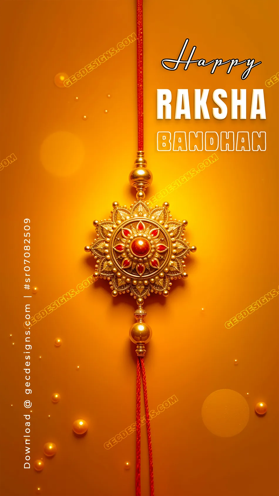 Golden Rakhi with Red Gem on Saffron Background, Elegant Happy Raksha  Bandhan wishes image - GEC Designs, image size:950x1689